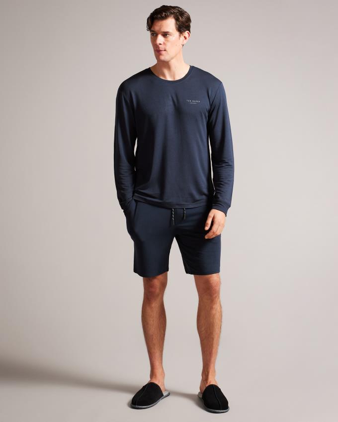 Short Ted Baker Solid Cotton Bleu Marine Homme | ZBM-76296331